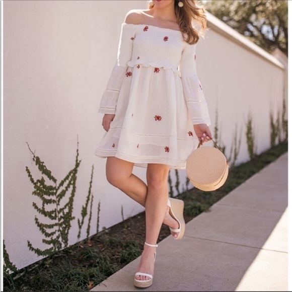 EMBROIDERED OFF THE SHOULDER FREE PEOPLE DRESS FLORAL Boho Pockets Vacation - Picture 16 of 16